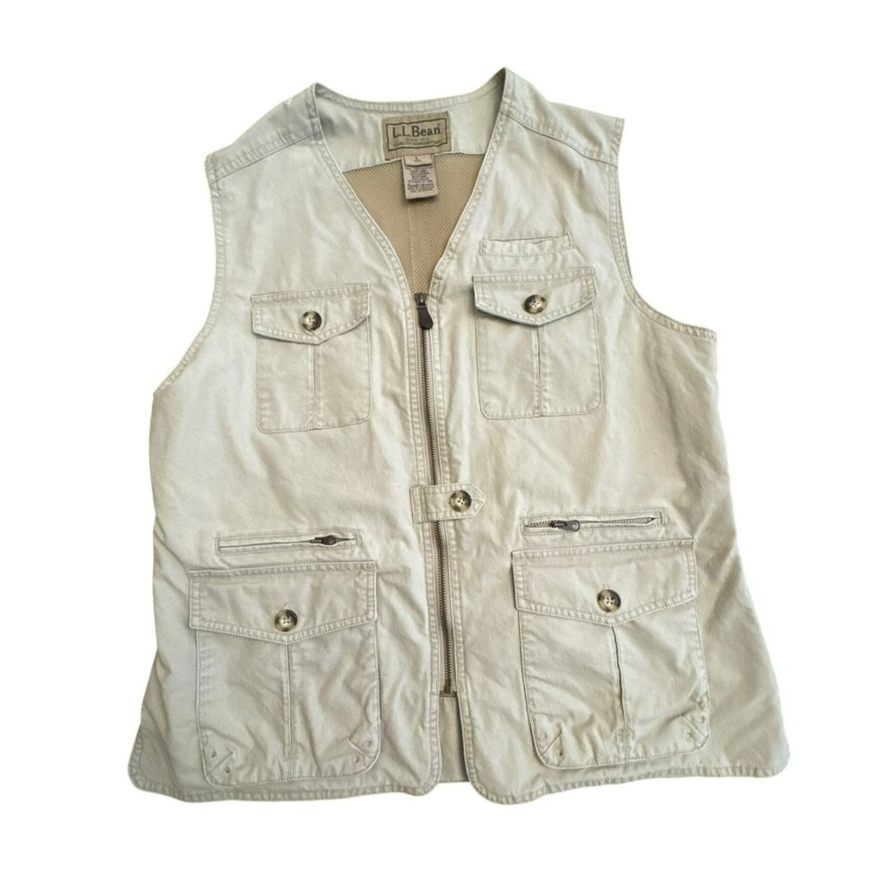 Vintage L.L. Bean Mens Utility Vest Large 261600 Fishing Hiking Cargo Travel Saf